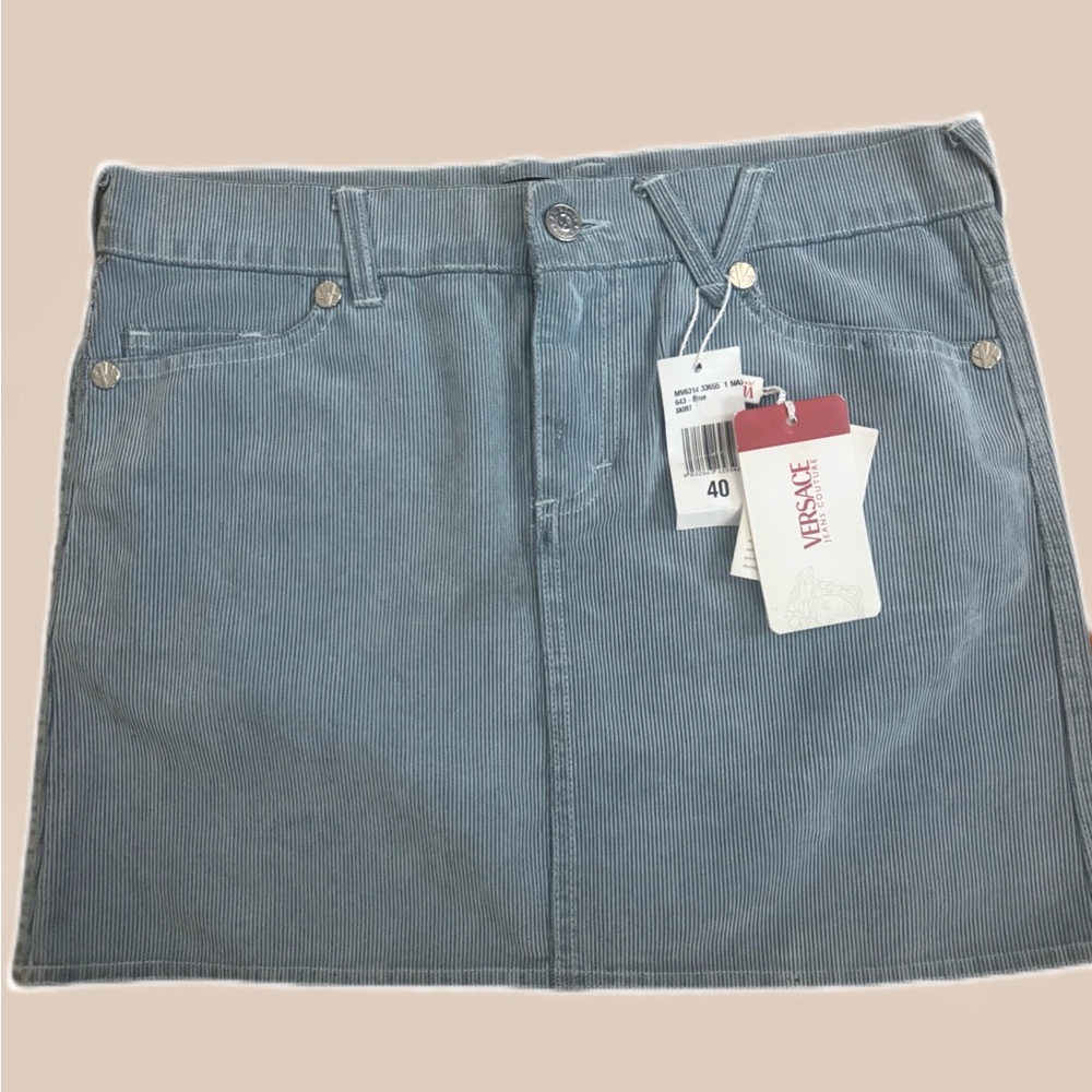 Vintage Versace Jeans Couture Light Blue Mini Skirt Size 40 NWT